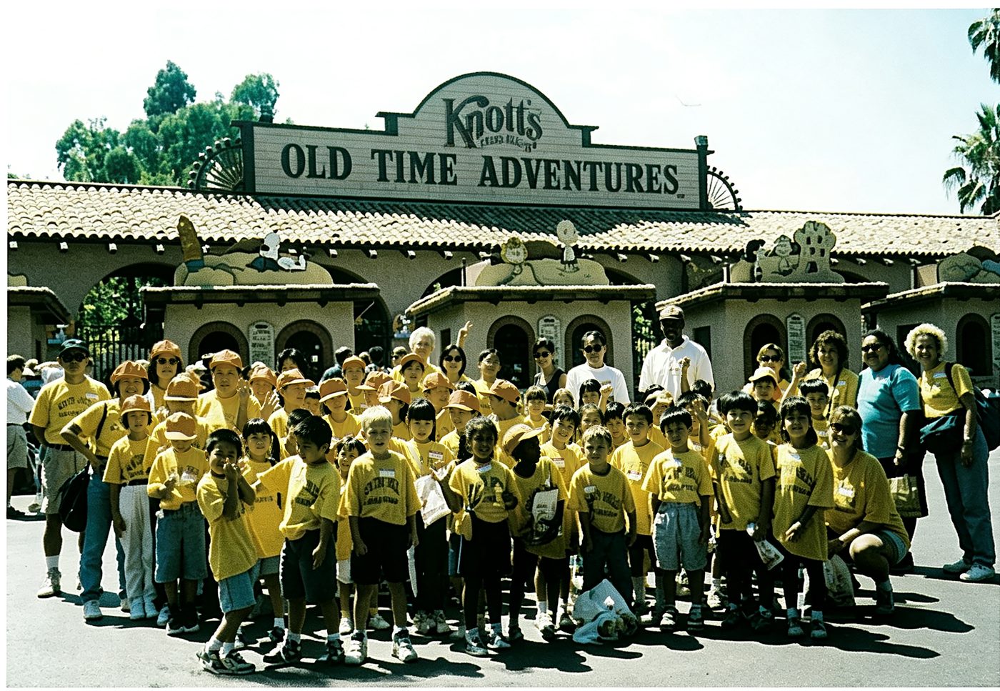 Students in matching shirts outside Knott's Old Time Adventures